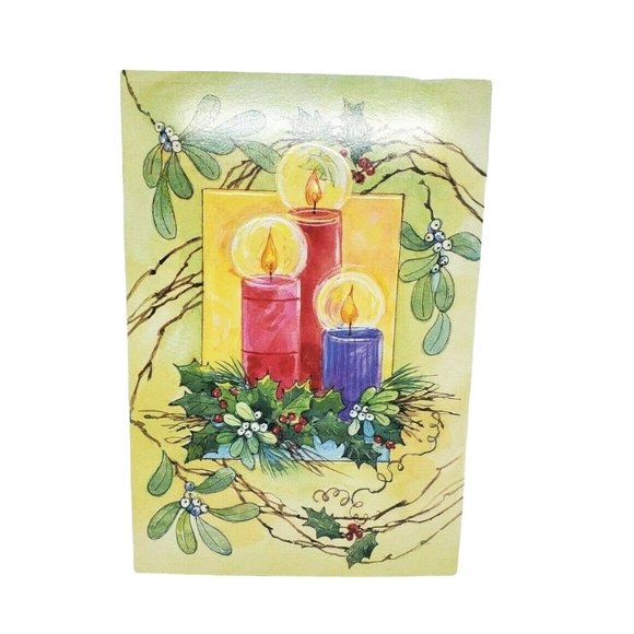 Vintage Fantus Paper Products Candle St. Mathews Embossed Holiday Greeting Card - Picture 1 of 9